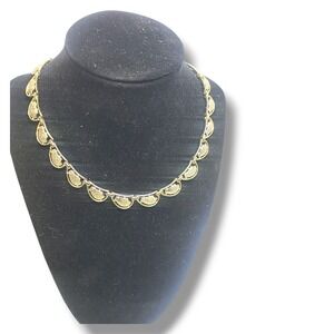Vintage Coro Gold Tone Scalloped‎ Fan Link Necklace Adjustable 14-16"